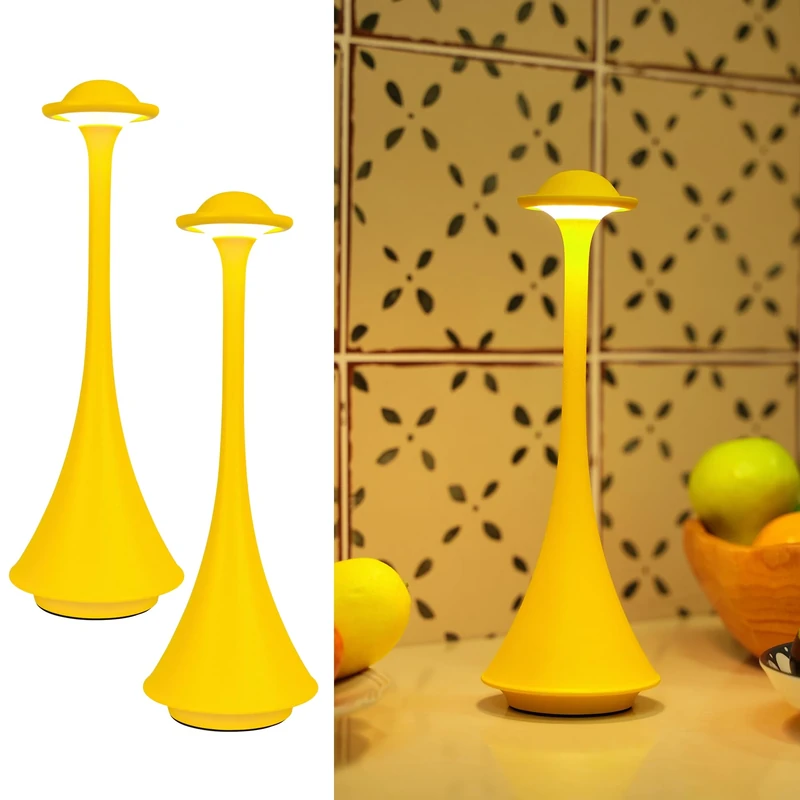 LuminexDesigns 2-Pack Cordless LED Table Lamp – Elegant Yellow Metal Rechargeable Accent Light, Modern Minimalist Design, Touch Dimmable for Bedside, Living Room, Garden, Outdoor Dining & Gifting