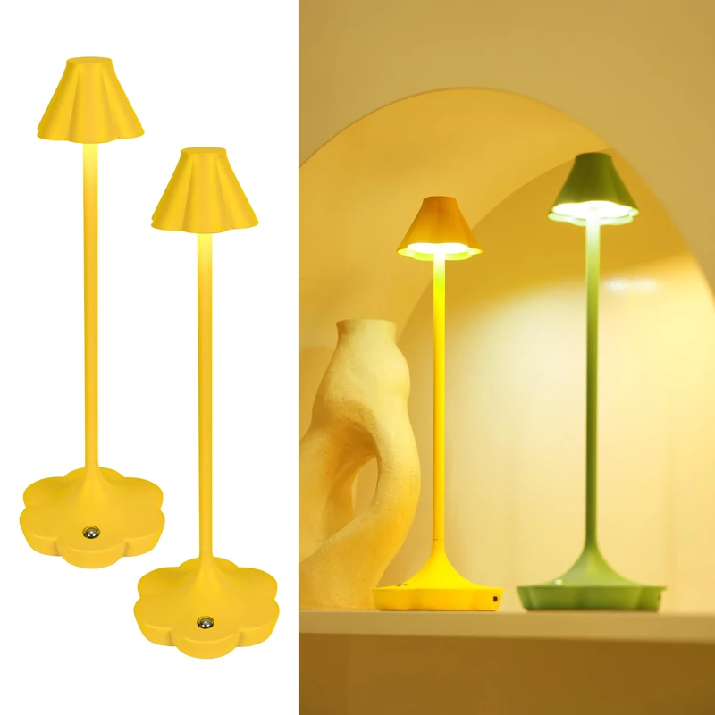 Bedside Table Lamp Set of 2, Rechargeable Table Lamp for Living Room, Cordless Lamp 5200mAh for Long-Lasting Light, IP54 Flower Design with 3 Colour Temperatures, Dimmable for Cozy Atmosphere Yellow
