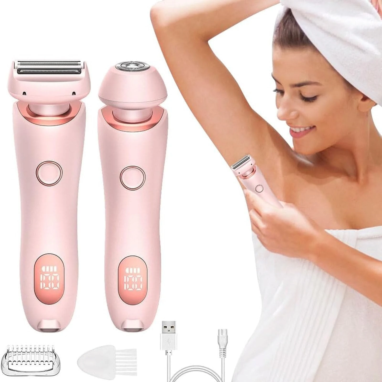 Electric Shaver for Women, Bikini Trimmer for Women, 2 in 1 Wet & Dry Waterproof Electric Razors, Silk Glide Pro Shaver with Removable Head for Leg Arm Underarm Bikini Area