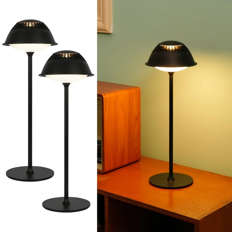 LuminexDesigns 2-Pack Rechargeable LED Table Lamp – Industrial Cordless Touch Dimmable, Matte Black Vintage Metal Design, Wireless Retro Accent Lamp for Bedside, Living Room, Office, Study Café & Bar