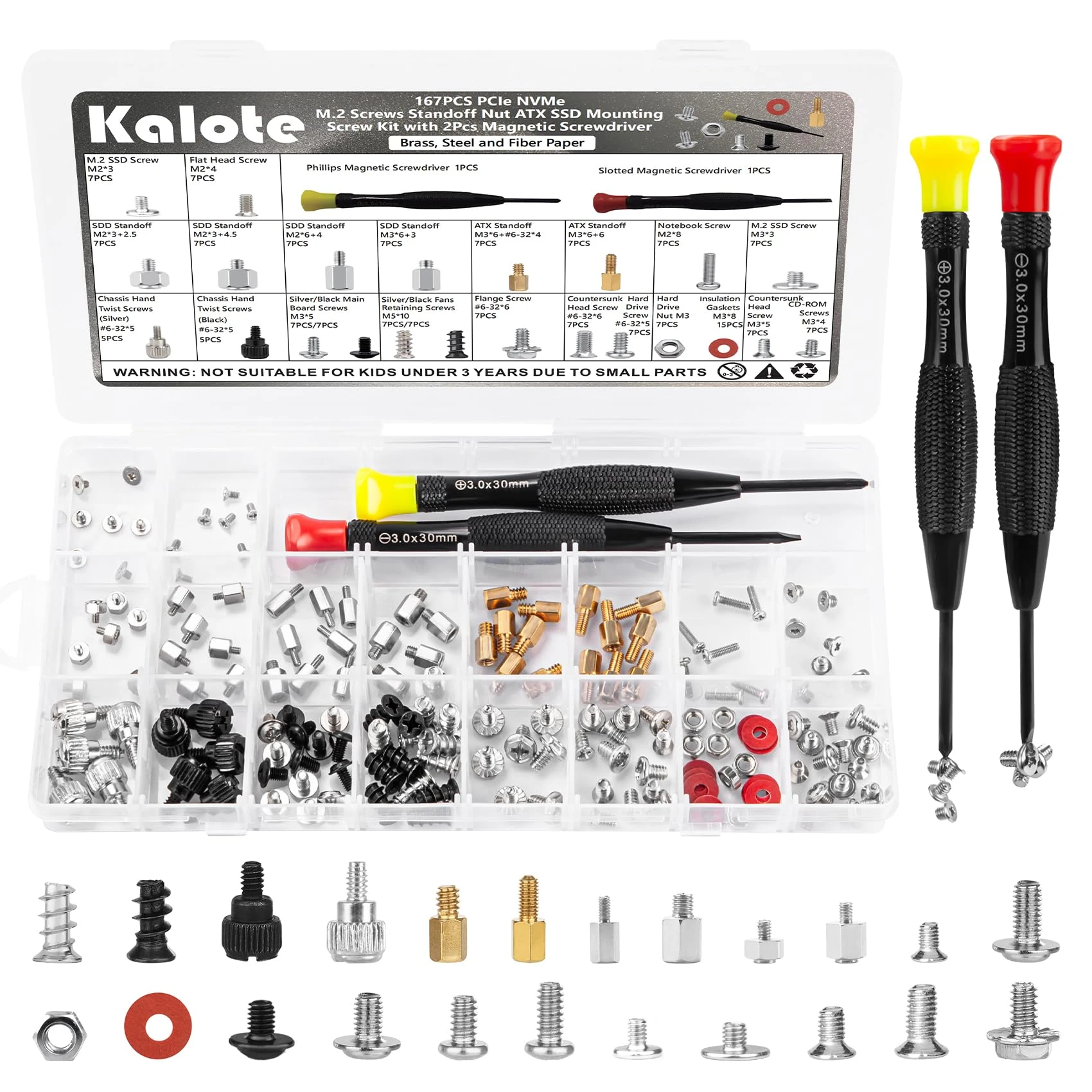 167Pcs PCIe NVMe M.2 Screws Standoff Nut ATX SSD Mounting Screws Kit, PC Screws Kit for Asus Gigabyte MSI Motherboards, HDD Hard Drive, CD-ROM, Fan,PC Case for Computer Laptop Notebook DIY & Repair