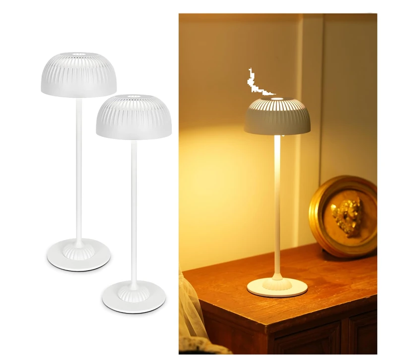 LuminexDesigns 2 Pack Wireless Mushroom Table Lamps - White