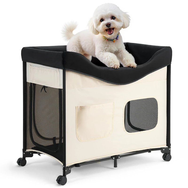 VEVOR Elevated Lounge Pet Bed - Foldable Bunk Dog Bed, L, Beige