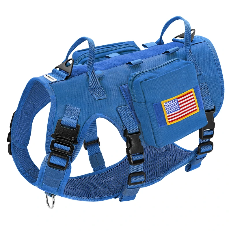 Forestpaw Tactical Dog Harness Pouches and Patches Set,L,Blue