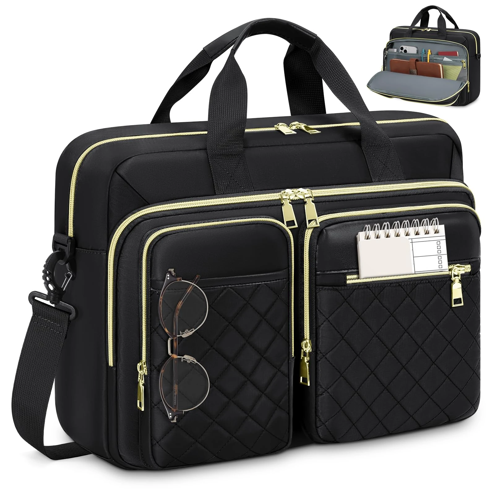 RAINSMORE Laptop Bag for Women 17.3 inch Laptop Briefcase Large Laptop Case Work Computer Bag Messenger Bag for Women Business Office Travel College Black