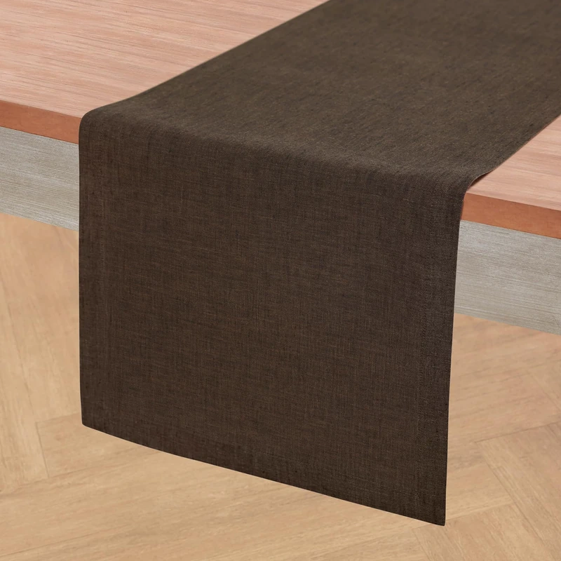 Solino Home Linen Chambray Brown Table Runner 144 Inches Long - Athena, 100% Pure Linen Dining Table Runner 14 x 144 Inch for Fall, Autumn, Thanksgiving - Handcrafted and Machine Washable
