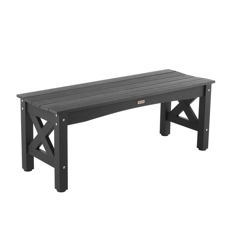 VEVOR Outdoor Bench, 113 cm, 272 kg Weight Capacity, Weatherproof Plastic Frame with Adjustable Level Footpads and Thick Leg, Outside Bench for Patio, Garden, Park, Yard, Front Porch, Black