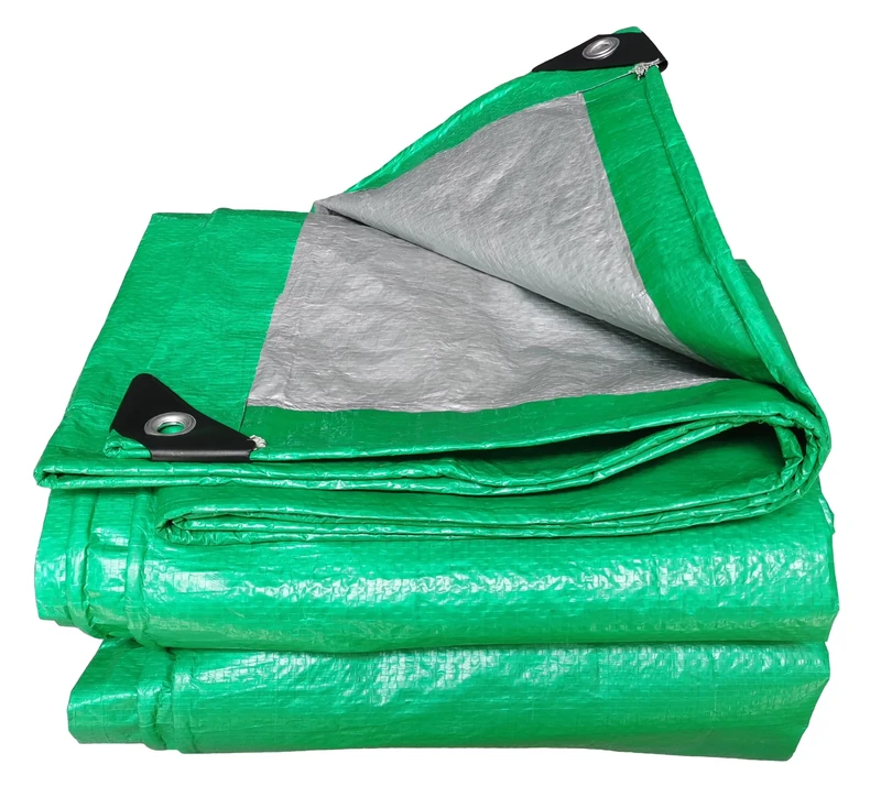TUMESY Heavy Duty Tarp Tarpaulin Reinforced Eyelets Thick 4mx5m 13.1ftx16.4ft (4x5m,110g/m²) PE Tarpaulin Waterproof Green Silver tarp Sheet Premium Quality Cover Tarp for Outdoor Camping