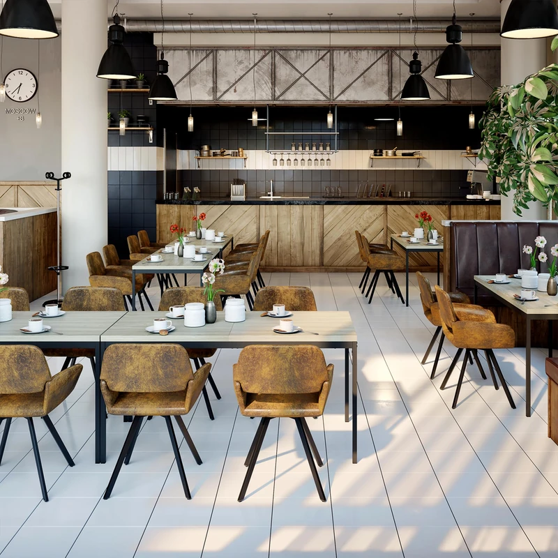 FurnitureR Restaurant Tables in Grey, Elegant Style for 4 to 6 People, Thick Wooden Tray with Metal Structure, for Cafes, Pastries, Reception Rooms, 150 x 75 x 75 cm