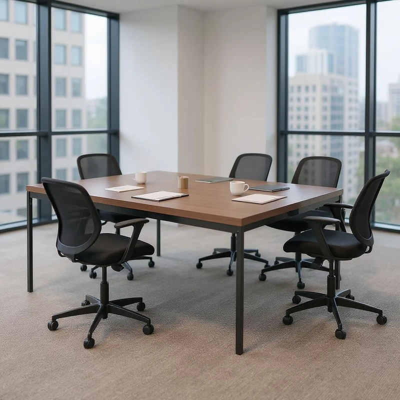 FurnitureR Brown Rectangular Conference Tables for 4 to 6 People, Thick Wooden Tray with Metal Structure, for Training, Meetings, Conferences, 150 x 75 x 75 cm