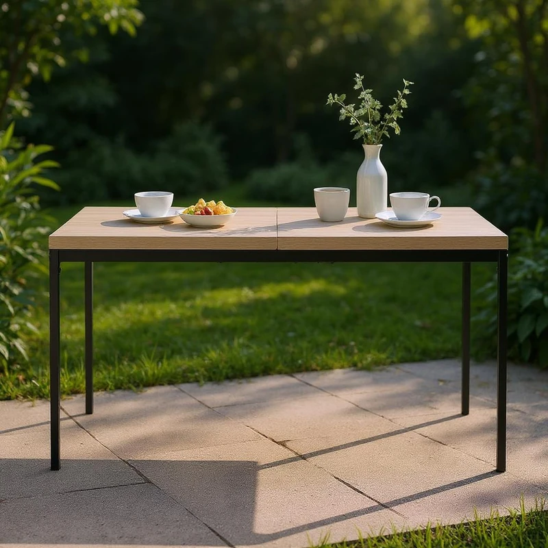 FurnitureR Grey Garden Bar Tables for 4 to 6 People Thick Wooden Top with Metal Structure for Patio, Dining Room, Garden, 150 x 75 x 75 cm