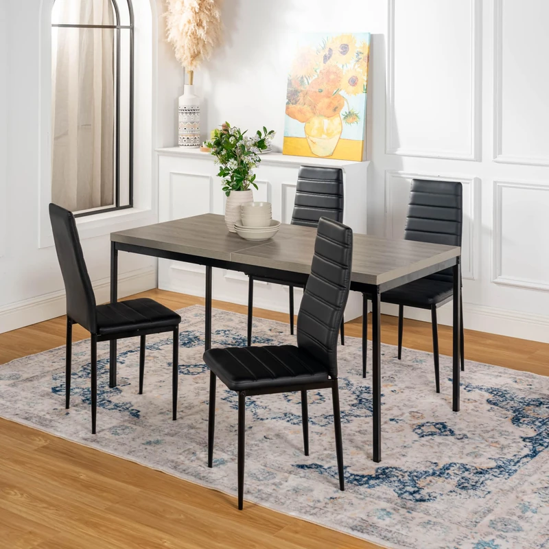 FurnitureR Living Room Tables in Grey, Clean and Elegant Style for 4 to 6 People, Thick Wood Top with Metal Frame, for Kitchen, Dining Room, Living Room, 150 x 75 x 75 cm