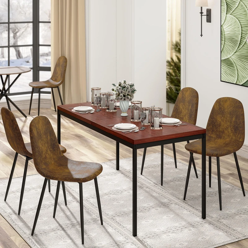 FurnitureR Living Room Tables in Brown, Clean and Elegant Style for 4 to 6 People, Thick Wooden Top with Metal Structure, for Dining Room, Reception Rooms, 150 x 75 x 75 cm