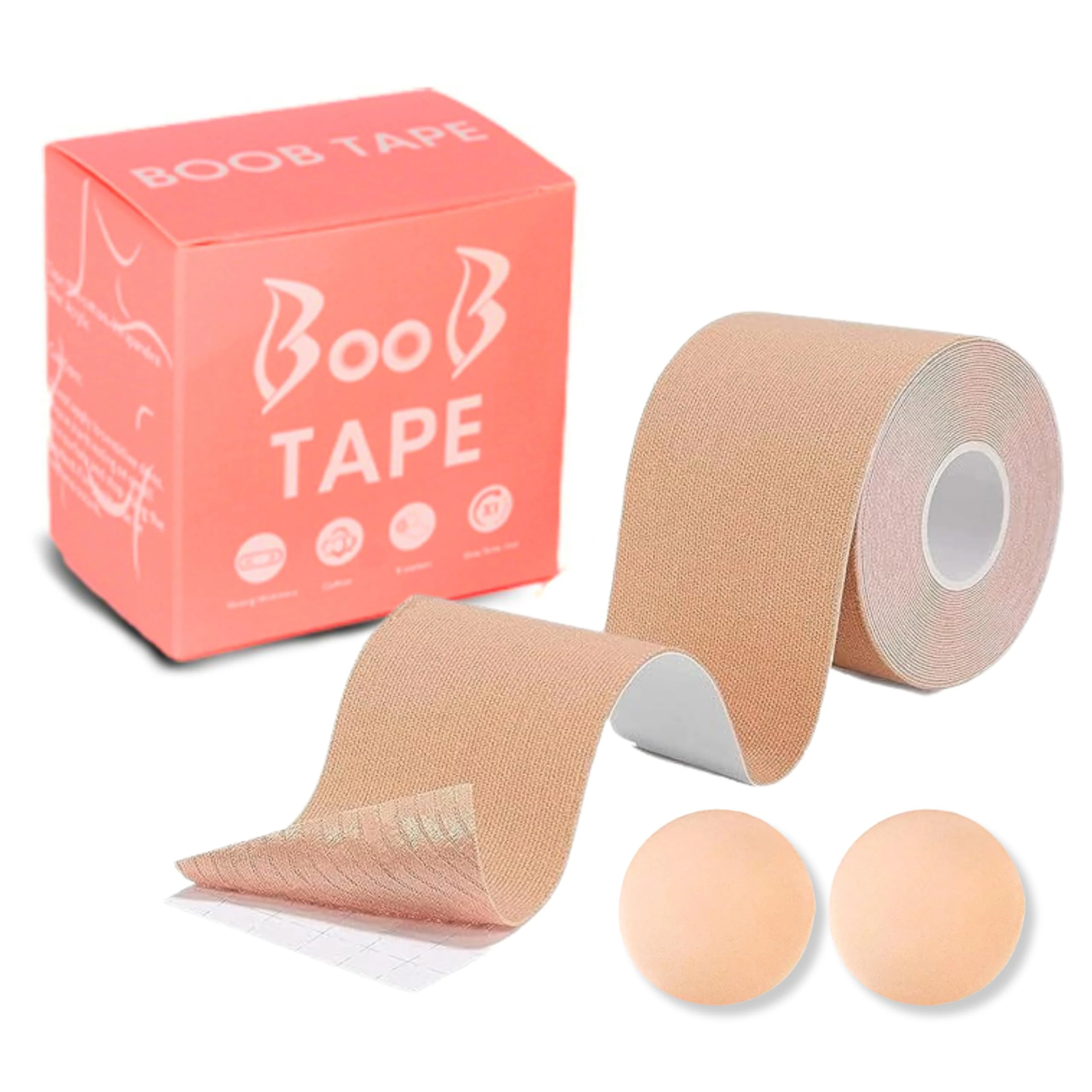 AURENIC Boob Tape for Large Breasts – 5M Strong Kinesiology Breast Tape with 2 Silicone Nipple Covers – Boobie Tape for Lift & Support – Perfect for Backless Dresses (Skin)