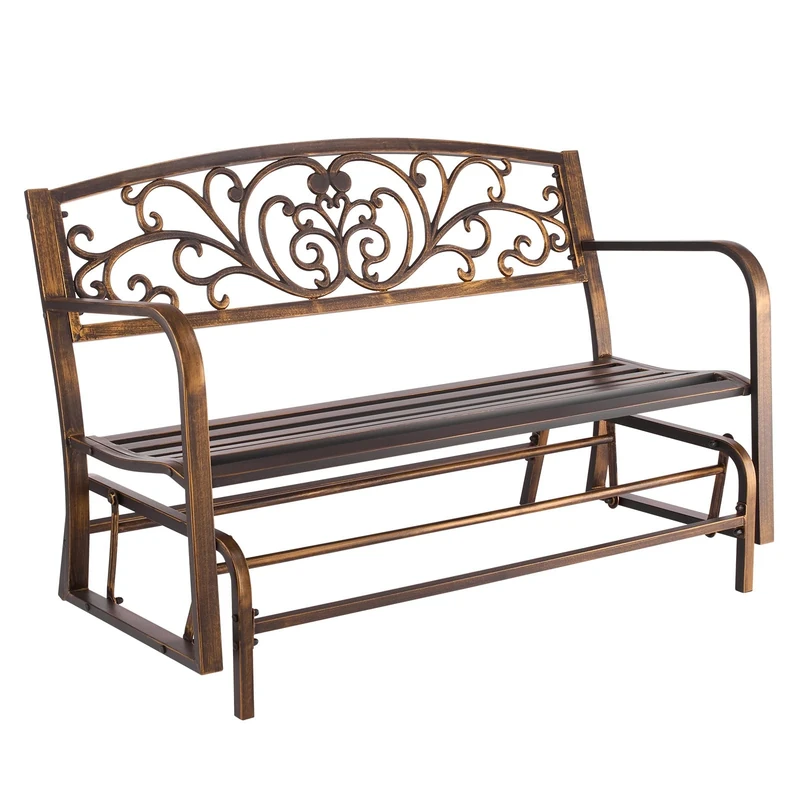VEVOR Outdoor Bench, 127 cm, Carbon Steel Metal Frame with Cast Iron Backrest and Round Edge Armrests, Weatherproof Outside Glider Bench for Patio, Garden, Park, Yard, Front Porch, Antique Bronze