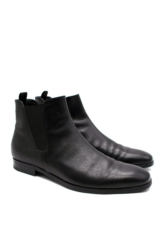 Prada Pre-Loved Men's Black Grained Leather Chelsea Boots