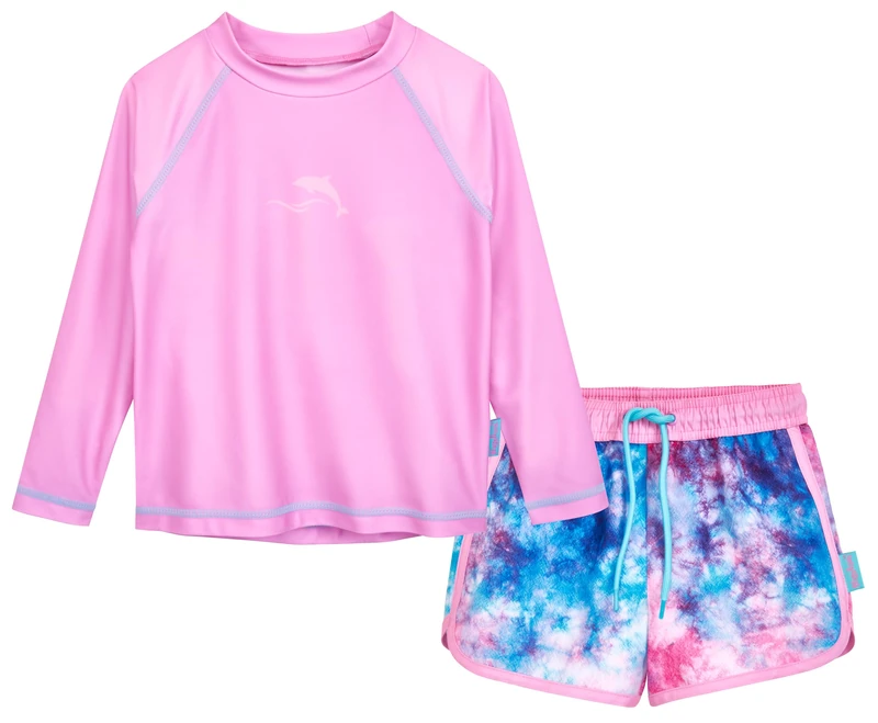 Playshoes Girls Two-Piece Long Rash Guard Set, Purple Long Sleeve Batik, 146/152 cm