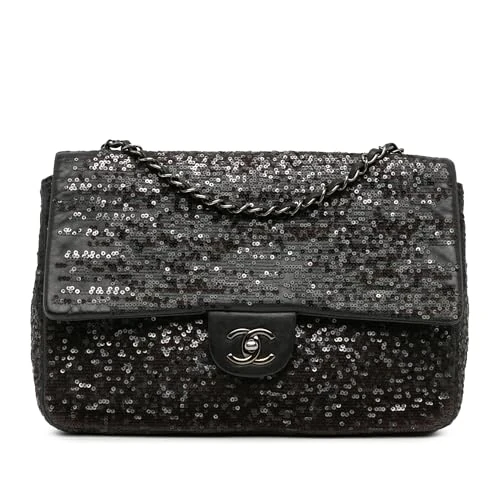 Chanel Pre-Loved Jumbo Sequined Lambskin Moonlight On Water Flap Shoulder Bag