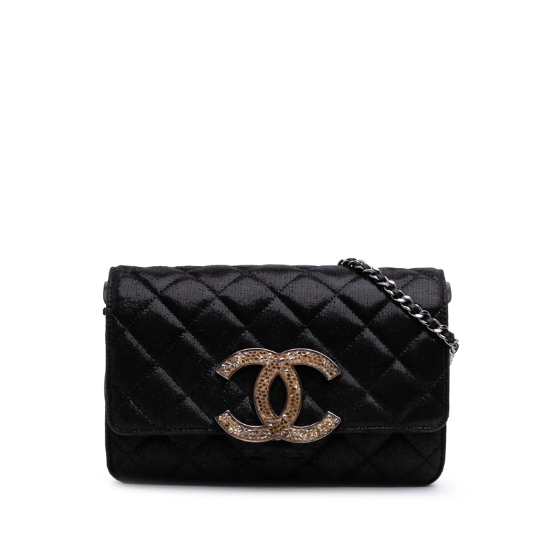 Pre-Loved Sequined Goatskin CC Crystal Wallet On Chain