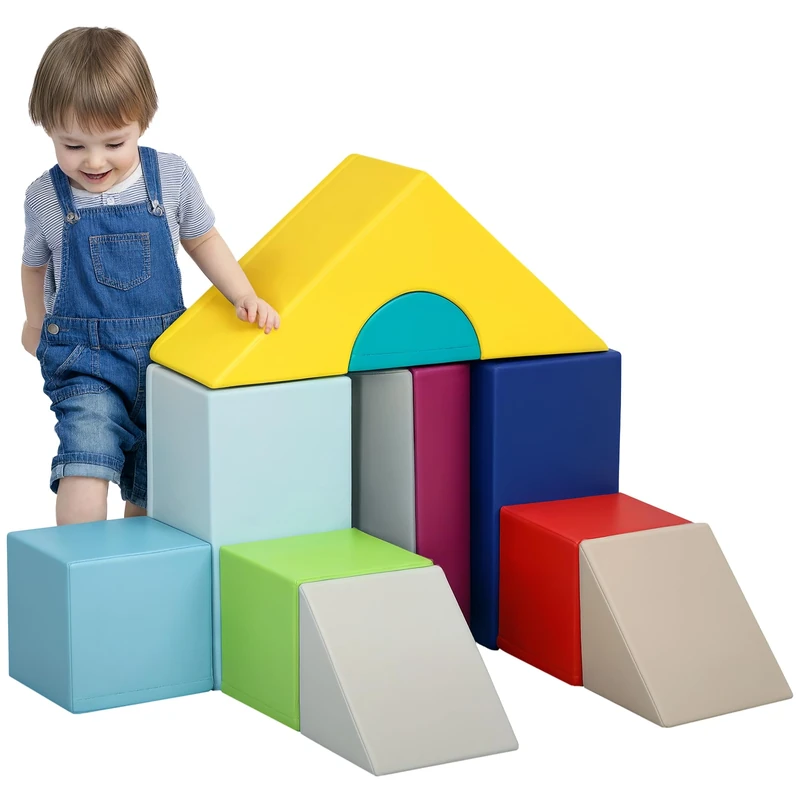 HOMCOM 11PCS Baby Motor Skills Path, EPE Foam Baby Motor Module with Synthetic Cover Cover, Building Foam Blocks, Educational Toys for Children 1-3 Years, Multicoloured - Image 1