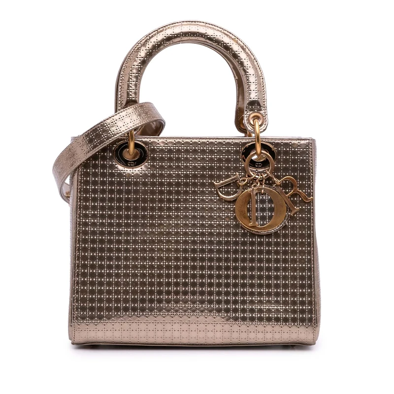 Dior Pre-Loved Medium Metallic Patent Microcannage Lady