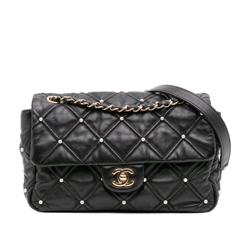 Chanel Pre-Loved Medium Quilted Lambskin Pearl Studs Flap