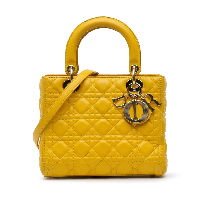 Dior Pre-Loved Medium Lambskin Cannage Lady Handbag