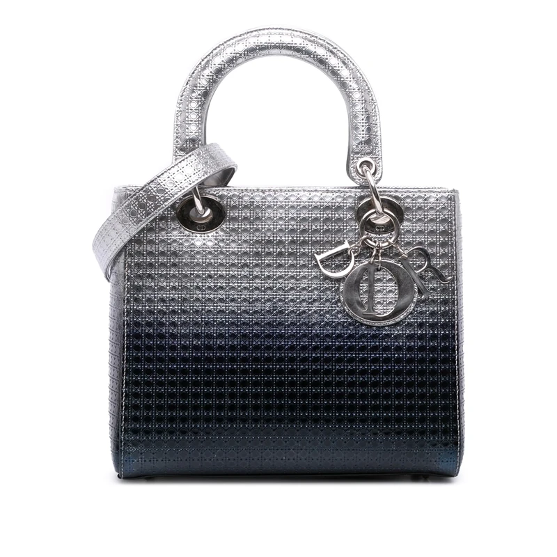 Dior Pre-Loved Medium Ombre Metallic Patent Microcannage Lady Handbag