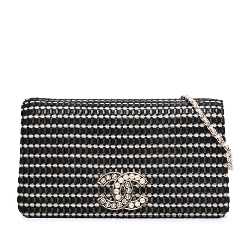 Pre-Loved CC Bicolor Woven Lambskin Crystal Pearl Flap Crossbody Bag