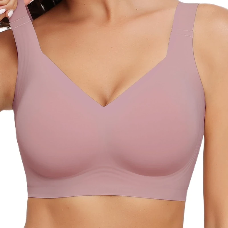 Mivorica Women's Plus Size Wireless Bra,Non Wired Full Coverage Seamless Comfort Bra for Large Busts,Mauve,4XL
