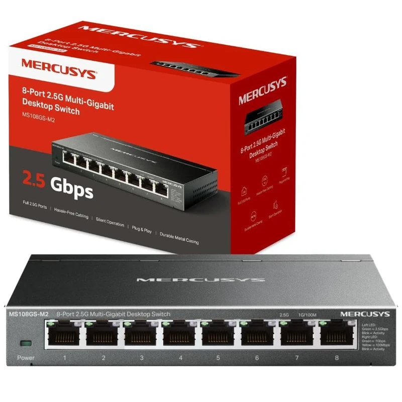 MERCUSYS MS108GS-M2 2.5GB Switch with Super fast Connections, 8 Ports Ethernet Splitter,Network Switch,TP-Link Ethernet Switch,Silent Operation,Ideal for Various Scearios,Durable Design, Plug and Play