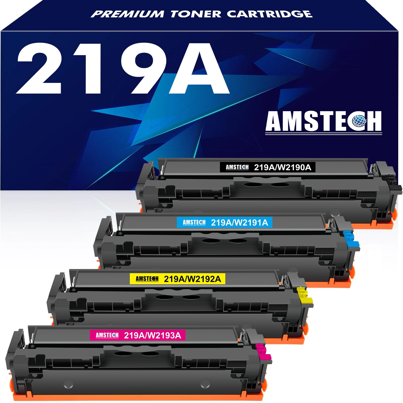 219A 219X W2190A 3302FDW Toner: Compatible for HP 219A 219X for Color LaserJet Pro MFP 3302FDW 3302SDW 3302FDN 3302FDNG 3302FDWG 3302SDWG 3202DN 3202DW Black Cyan Yellow Magenta 4-Pack No Chip