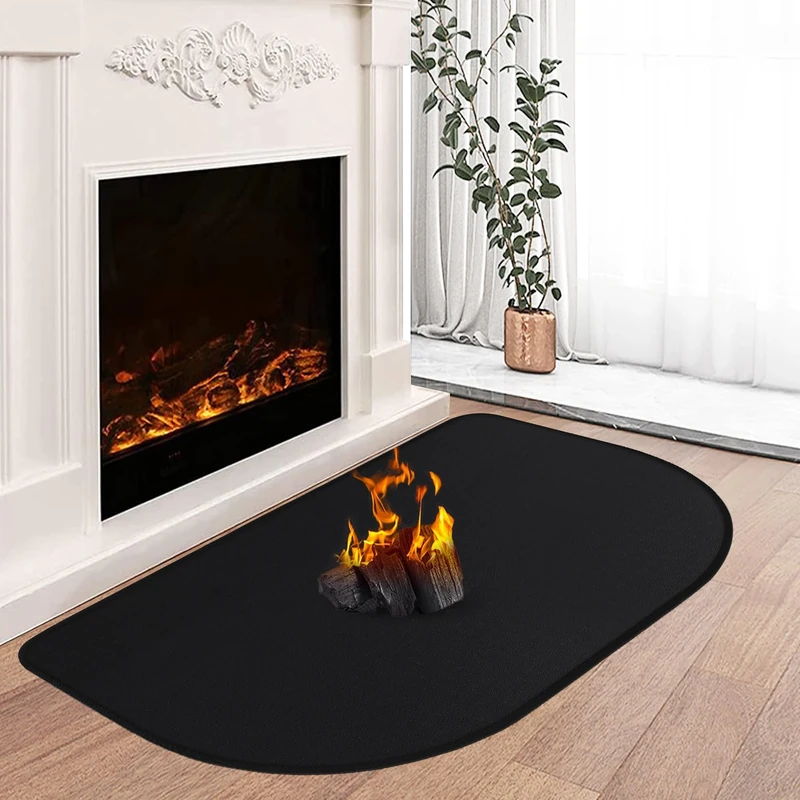 Hearth Rugs for Fireplaces Fire Resistant, 120x80x0.1cm Fireproof Fireplace Mat, Hearth Pads for Wood Stove Fireplace Indoor Outdoor, Fireplace Rug Protects Floors Carpets from Sparks Embers, Black