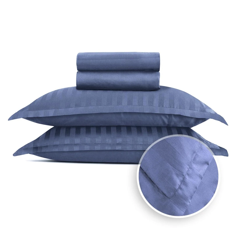 Pure Cotton 5-Piece Bed Linen Set for 2 People, 100% Cotton Satin, 200 Thread Count, 120 g/m², Oeko-Tex, Flat Sheet 240 x 300 cm, 2 Fitted Sheets 90 x 200 x 30 cm, 2 Pillowcases 63 x 63 cm, Dobby Blue - Image 1