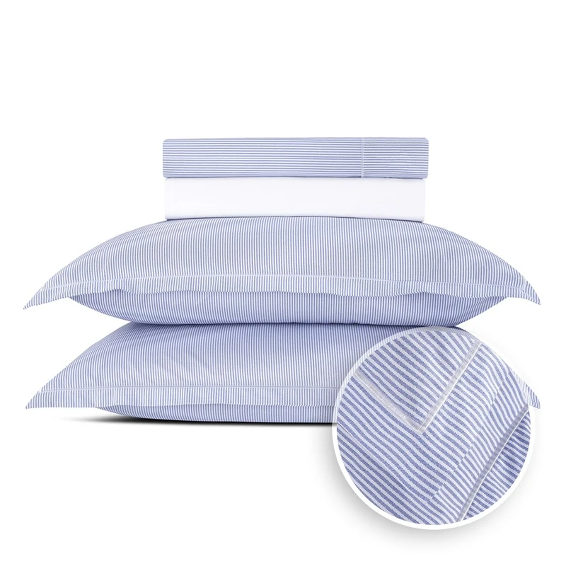 Pure Cotton 4-Piece Bed Linen for 2-100% Cotton Percale - 200 Thread Count 122 g/m², Oeko-Tex - 1 Flat Sheet 240 x 300 cm, Fitted Sheet 160 x 200 x 30 cm, 2 Pillowcases 63 x 63 cm - Horizon - Light - Image 1