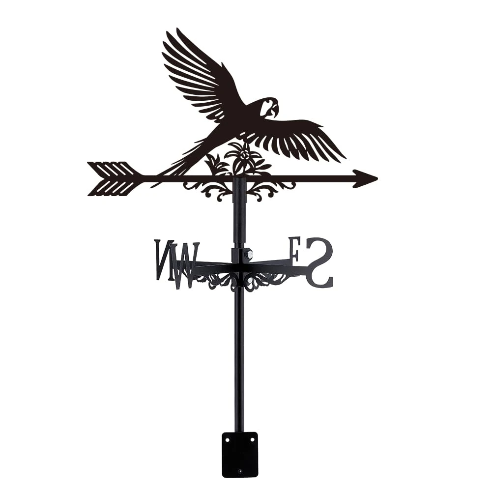 SUPERDANT Parrot Weather Vane for Roof Macaw Metal Weathervane Animal with Flower Wind Vanes for Sheds Black Wind Direction Indicator for Farmhouse Yard Farm Shed Garden Decoration