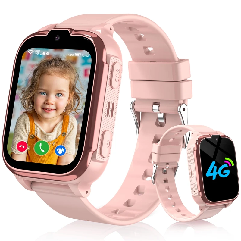 4G Kids Smart Watch Boys Girls, Smart Watch for Kids GPS Tracker Phone with Video Call SOS Alarm Voice Chat IP68 Waterproof Game School Mode Christmas Birthday Gifts