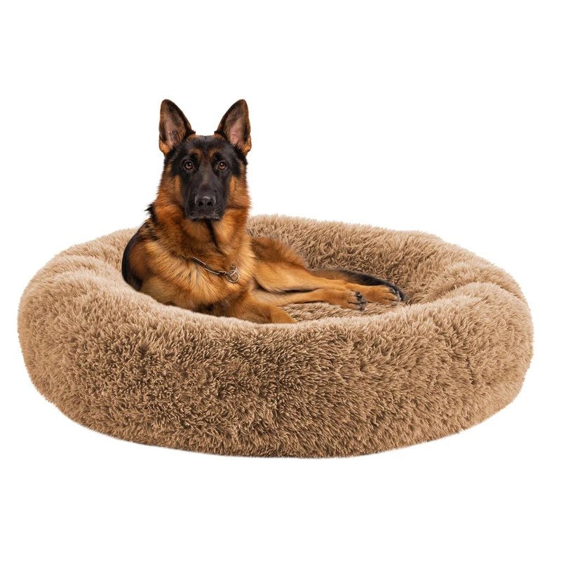 URGVANZ PET Calming Dog Bed Anti-Anxiety Donut Dog Beds for Small Medium Large Dogs,Washable Plush Fluffy Indoor Cat Kitten Round Cuddler Cushion (Brown, XX-Large)