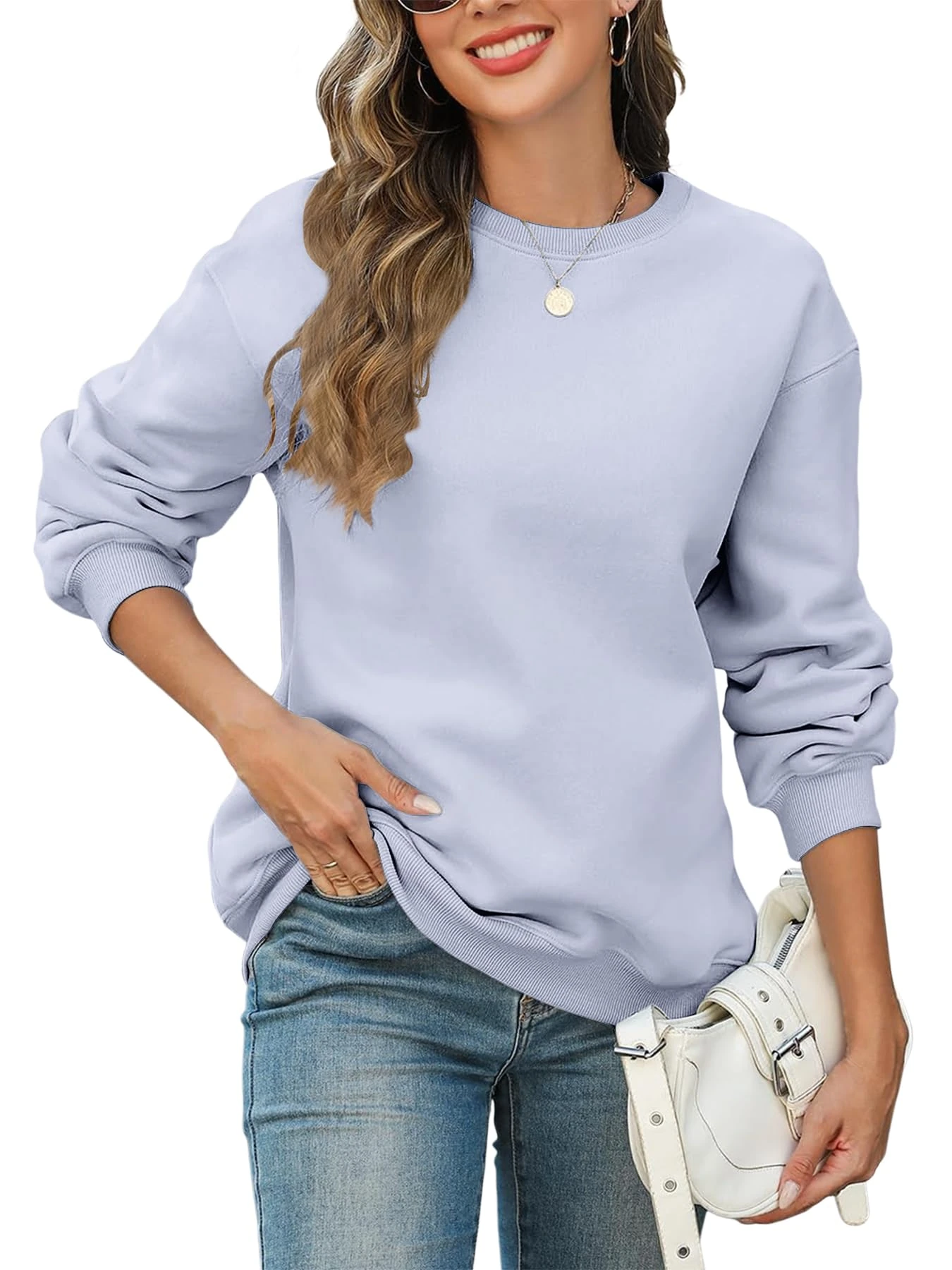 Womens Oversized Sweatshirts Hoodies Fleece Crewneck Sweaters Casual Tops Comfy Fall Fashion Outfits Winter Clothes