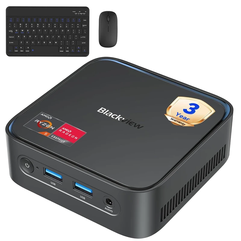 3 Years GuaranteeBlackview MP50 AMD Ryzen 5 Mini PC with Mouse and Keyboard, Radeon Vega 8 Graphics, Win 11 Pro, 16GB+512GB SSD, 4K@60Hz HDMI+DP/Double WiFi/USB 3.2 Mini Desktop Computer for Office