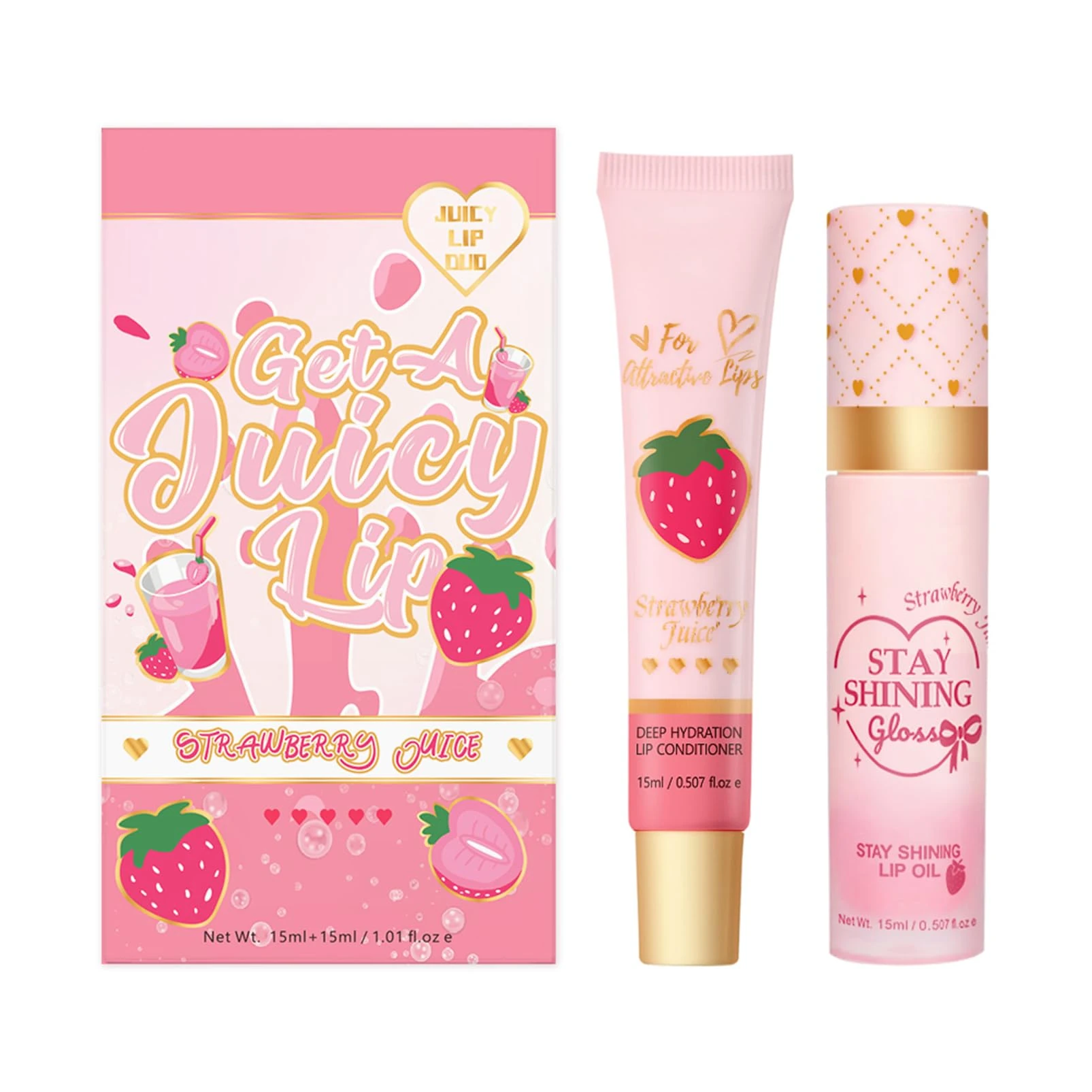 Lip Gloss Set,Lip Care Gift Set For Teenage Girls,Moisturizing Lip Conditioner & Oil Duo Set,Lips Oil Sets for Dry & Cracked Lips (Strawberry)