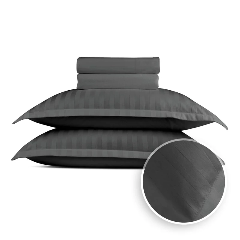 Pure Cotton 4-Piece Bed Linen Set for 2 People, 100% Cotton Satin, 200 Thread Count, 120 g/m², Oeko-Tex, Flat Sheet 230 x 270 cm, Fitted Sheet 150 x 200 x 30 cm, 2 Pillowcases 50 x 80 cm, Dobby – Dark - Image 1