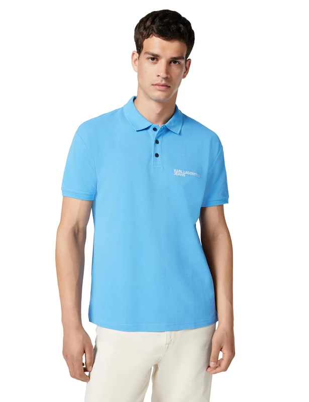 KARL LAGERFELD JEANS Men Regular Pique Polo Azure Blue M