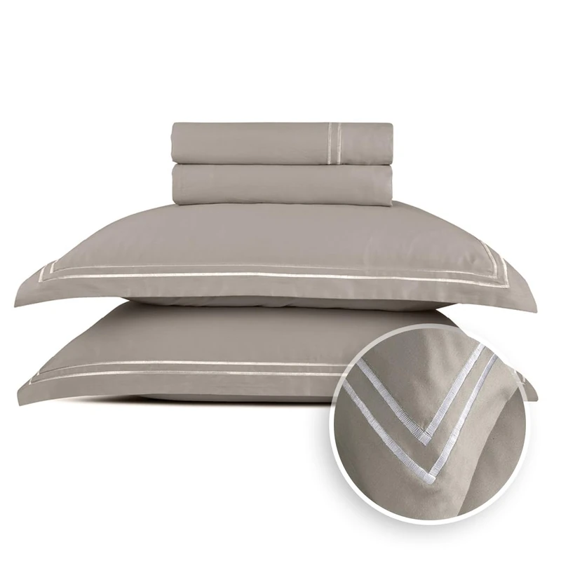 Pure Cotton Double Bedding Set 4-Piece - 100% Cotton Satin - Soft, Easy to Iron, Oeko-Tex - Duvet Cover 230 x 290 cm, Fitted Sheet 180 x 200 x 30 cm, Pillowcase 2 x 50 x 80 cm - Silhouette - White - Image 1