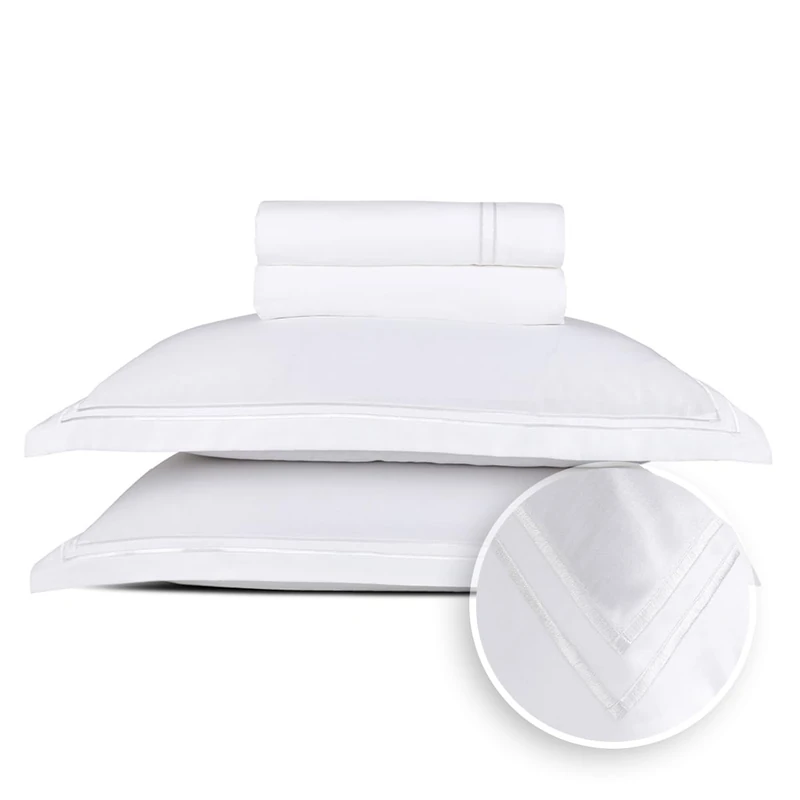 Pure Cotton Double Bedding Set 4-Piece - 100% Cotton Satin - Soft, Easy to Iron, Oeko-Tex - Duvet Cover 230 x 270 cm, Fitted Sheet 150 x 200 x 30 cm, Pillowcase 2 x 50 x 80 cm - Silhouette - White - Image 1