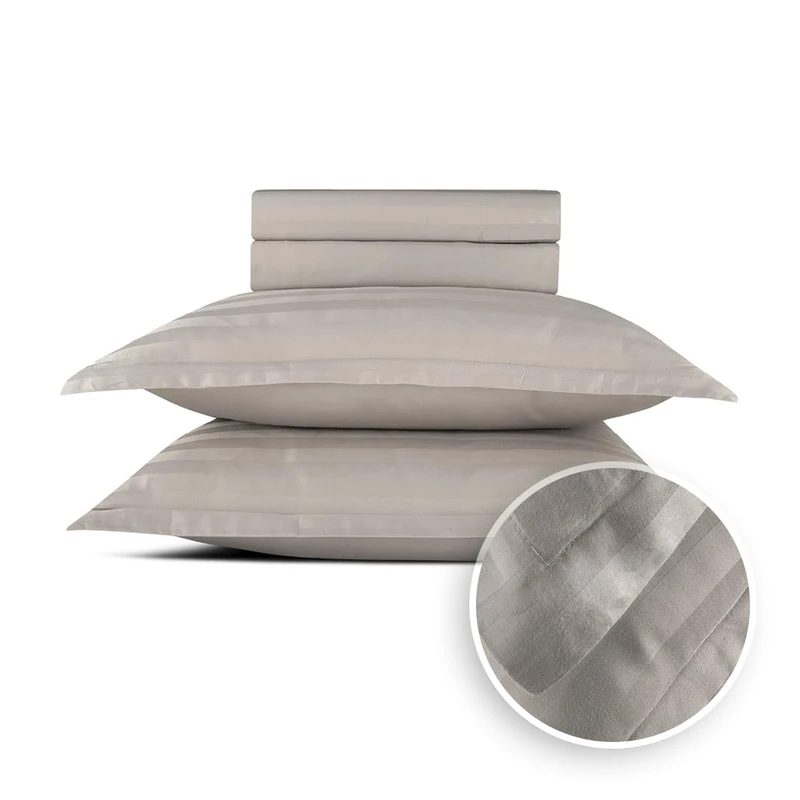 Pure Cotton 4-Piece Bed Linen Set for 2 People, 100% Cotton Satin, 200 Thread Count, 120 g/m², Oeko-Tex, Flat Sheet 230 x 270 cm, Fitted Sheet 150 x 200 x 30 cm, 2 Pillowcases 50 x 80 cm, Dobby Taupe - Image 1