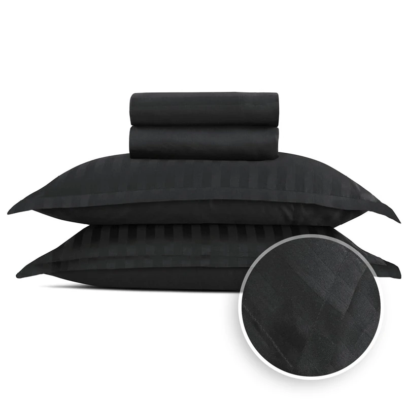 Pure Cotton 4-Piece Bed Linen Set for 2 People, 100% Cotton Satin, 200 Thread Count, 120 g/m², Oeko-Tex, Flat Sheet 230 x 290 cm, Fitted Sheet 180 x 200 x 30 cm, 2 Pillowcases 50 x 80 cm, Dobby Black - Image 1