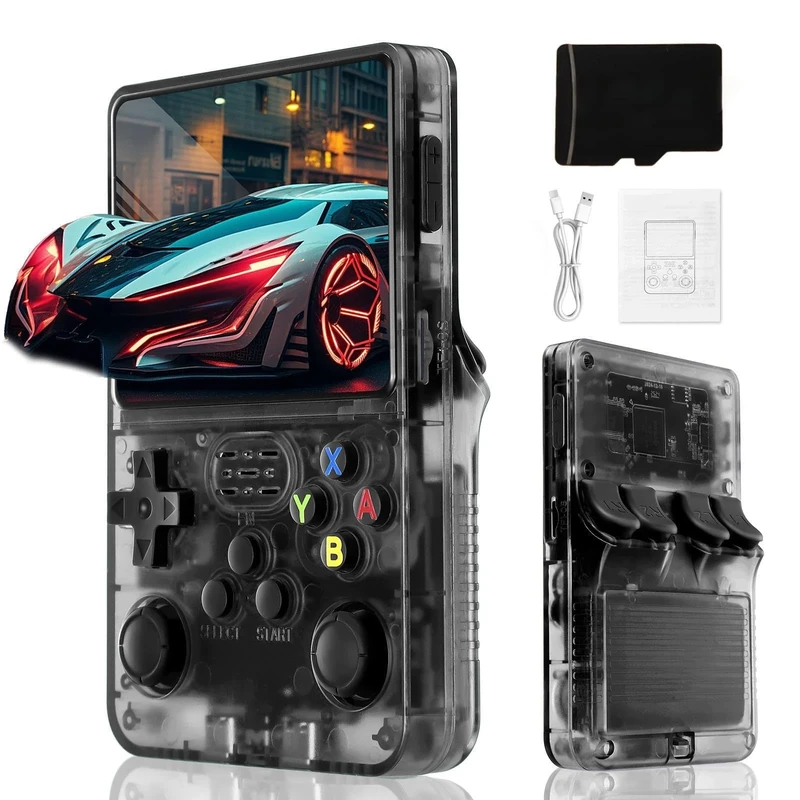 Blidinner R36S Retro Handheld Video Game Console -With Linux System,3000mAh Battery,3.5 Inch Screen,30000+ Classic Games,Portable Game Console for Present to Give Friends for Christmas-(Black)(128GB)