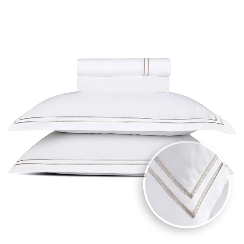 Pure Cotton Double Bedding Set 4-Piece - 100% Cotton Satin - Soft, Easy to Iron, Oeko-Tex - Duvet Cover 230 x 290 cm, Fitted Sheet 180 x 200 x 30 cm, Pillowcase 2 x 50 x 80 cm - Silhouette - Taupe - Image 1