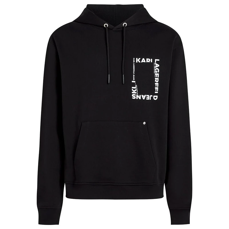 Karl Lagerfeld Jeans Men's Regular Frame Logo Hoodie Hooded Sweatshirt, Black, L